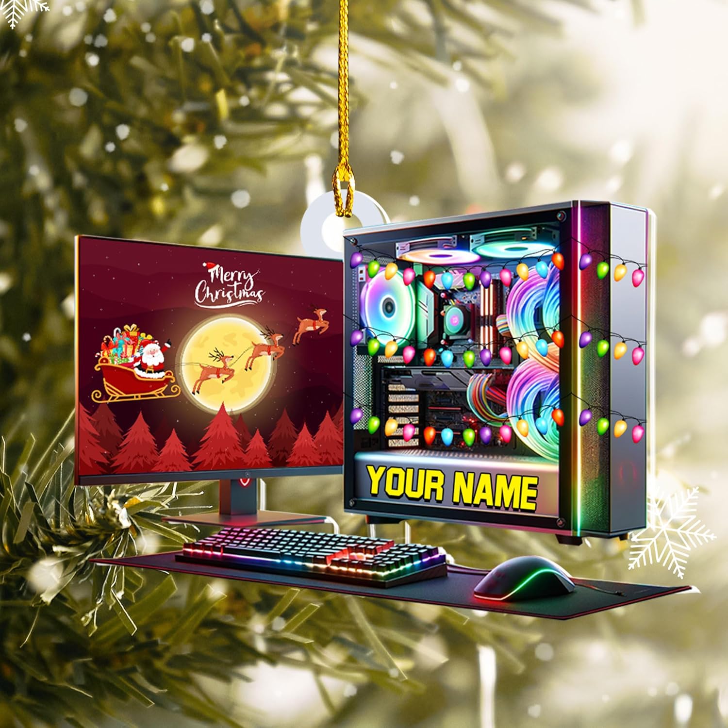 Podagree Personalized Name PC Computer Ornament Christmas, Shape Flat Christmas Ornament for Gamer, Gaming Gamer Christmas Ornament Gift for Boys, PC Game Player Decoration with Custom Name (CPT5)