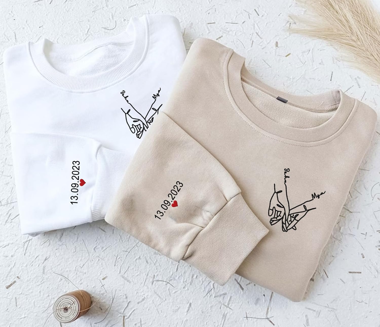 Leeprints Personalized Couple Embroidered Sweatshirt, Roman Numeral Anniversary For Couples Matching Gifts With Initial Heart