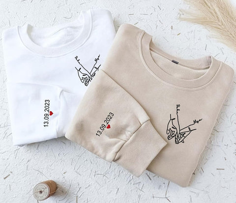 Leeprints Personalized Couple Embroidered Sweatshirt, Roman Numeral Anniversary For Couples Matching Gifts With Initial Heart
