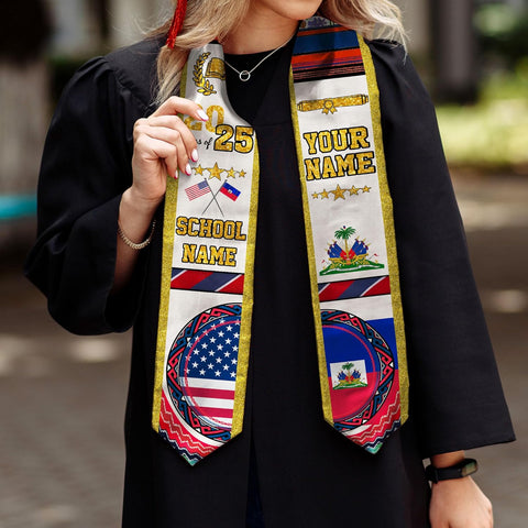 Pretyprints Haitians Graduation Sash, Haiti Graduation Stole Custom, Personalized Haitians American Flag Graduation Sash 2025