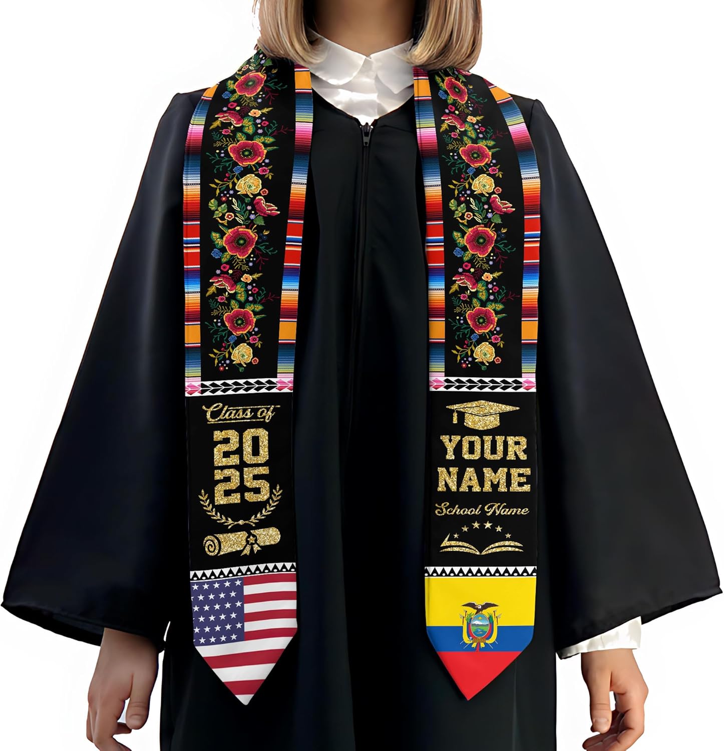 Pretyprints Ecuador Graduation Stole, Ecuadorians American Flag Graduation Sash 2025, Ecuadorians Graduation Sash
