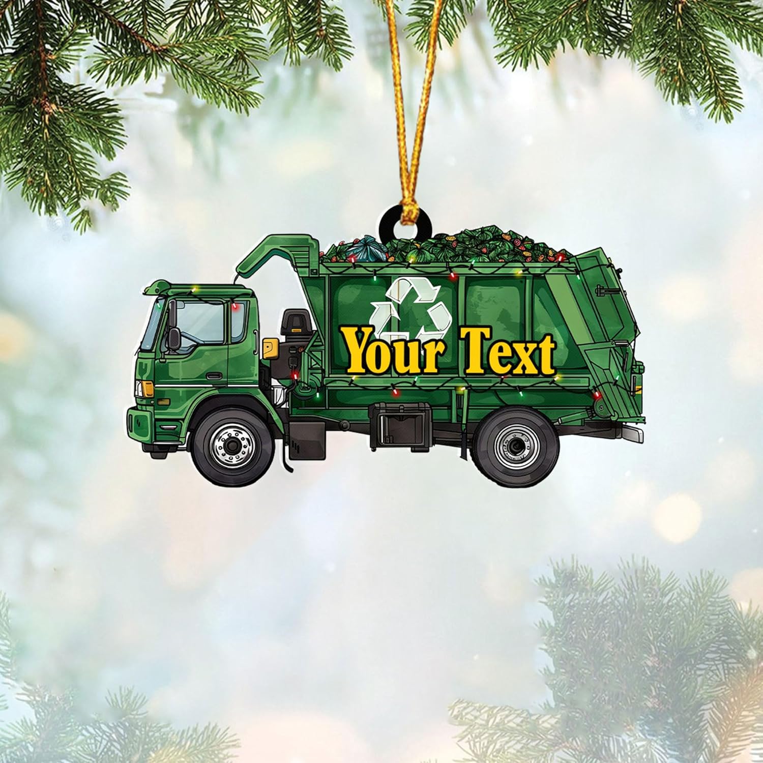 AOVL Personalized Garbage Truck Ornament 2024 Green Garbage Truck Ornament Green Garbage Truck Christmas Ornament 2024 Trash Truck Ornament Xmas Custom Garbage Truck Hanging Christmas Ornament (GT8)
