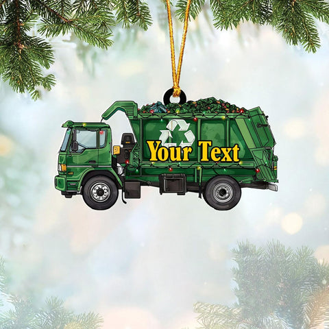 AOVL Personalized Garbage Truck Ornament 2024 Green Garbage Truck Ornament Green Garbage Truck Christmas Ornament 2024 Trash Truck Ornament Xmas Custom Garbage Truck Hanging Christmas Ornament (GT8)