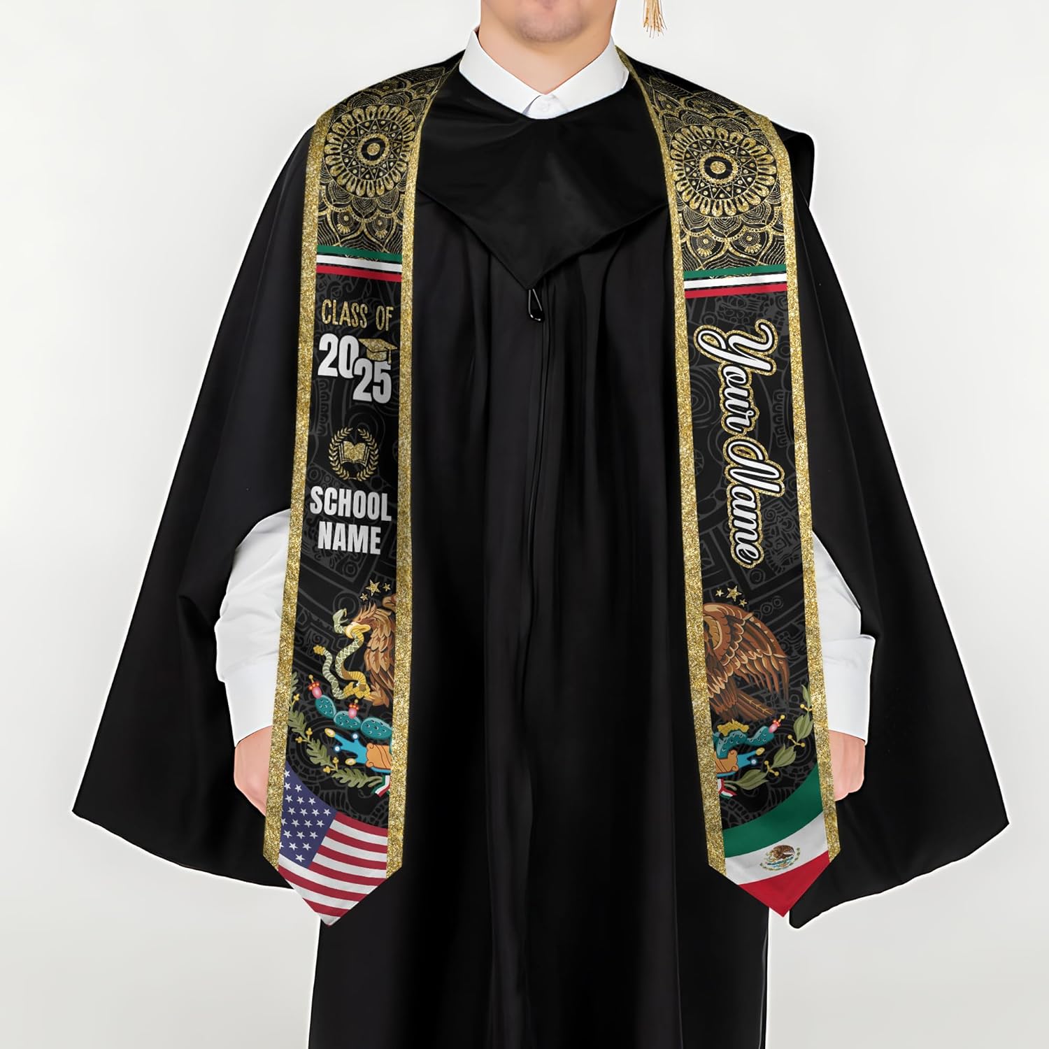 Custom Mexican Graduation Sash, Mexico Graduation Stole Customize Photo, Mexican American Flag Graduation Sash 2025