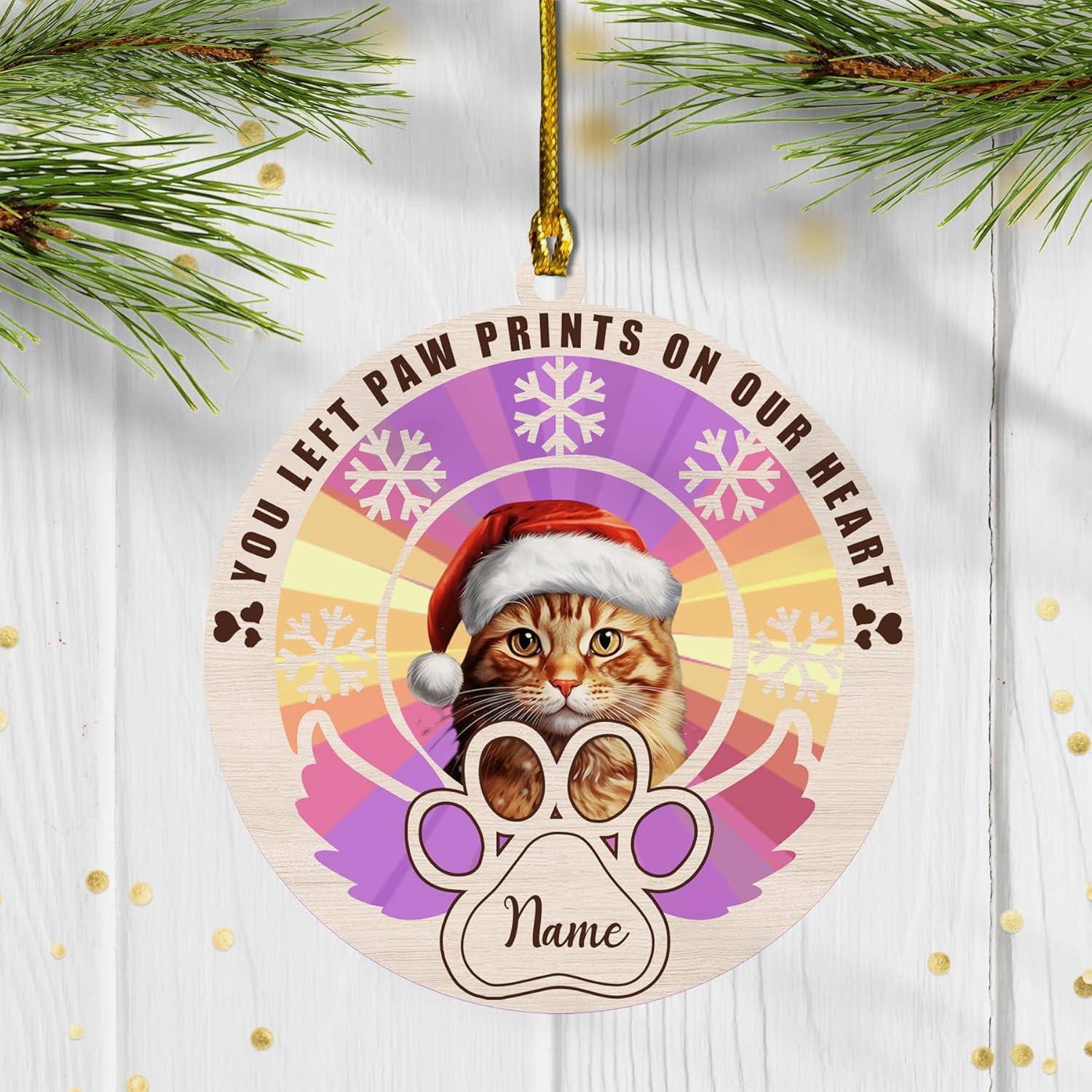 MAPrints Personalized Cat Christmas Ornaments, Cat First Christmas Suncatcher Wood Ornaments, Gifts for Cat Lovers, Cat Memorial Ornament, Forever Loved Cat Keepsake, Cat Loss Gifts (CAT 22)