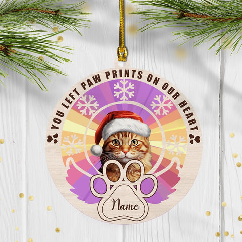 MAPrints Personalized Cat Christmas Ornaments, Cat First Christmas Suncatcher Wood Ornaments, Gifts for Cat Lovers, Cat Memorial Ornament, Forever Loved Cat Keepsake, Cat Loss Gifts (CAT 22)