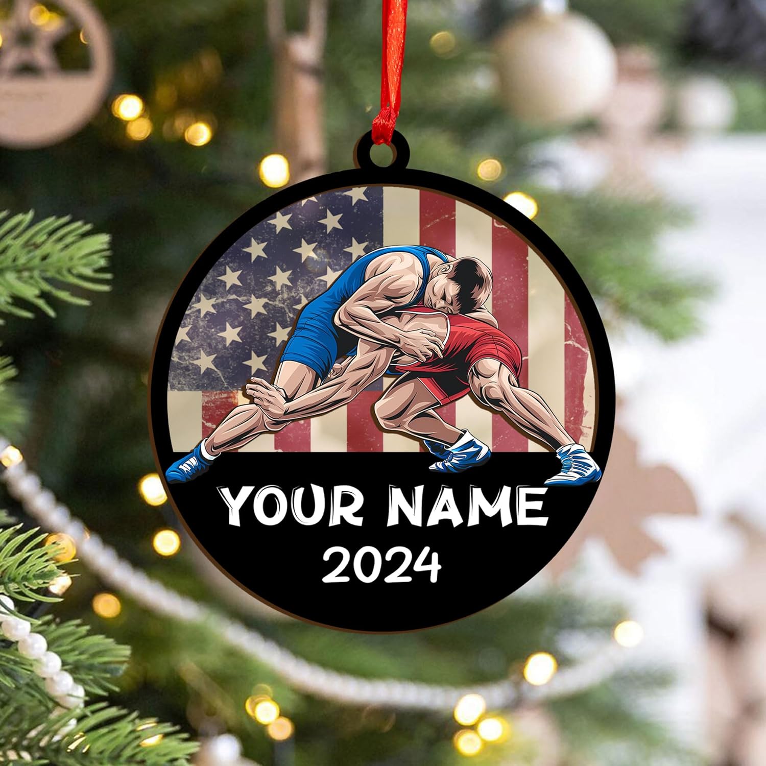 Personalized Wrestling Christmas Ornament 2024 Wrestling Christmas Ornament Gift for Wrestling Player Wrestling Christmas Tree Ornaments for Boys or Girls (Acrylic, Style 4)