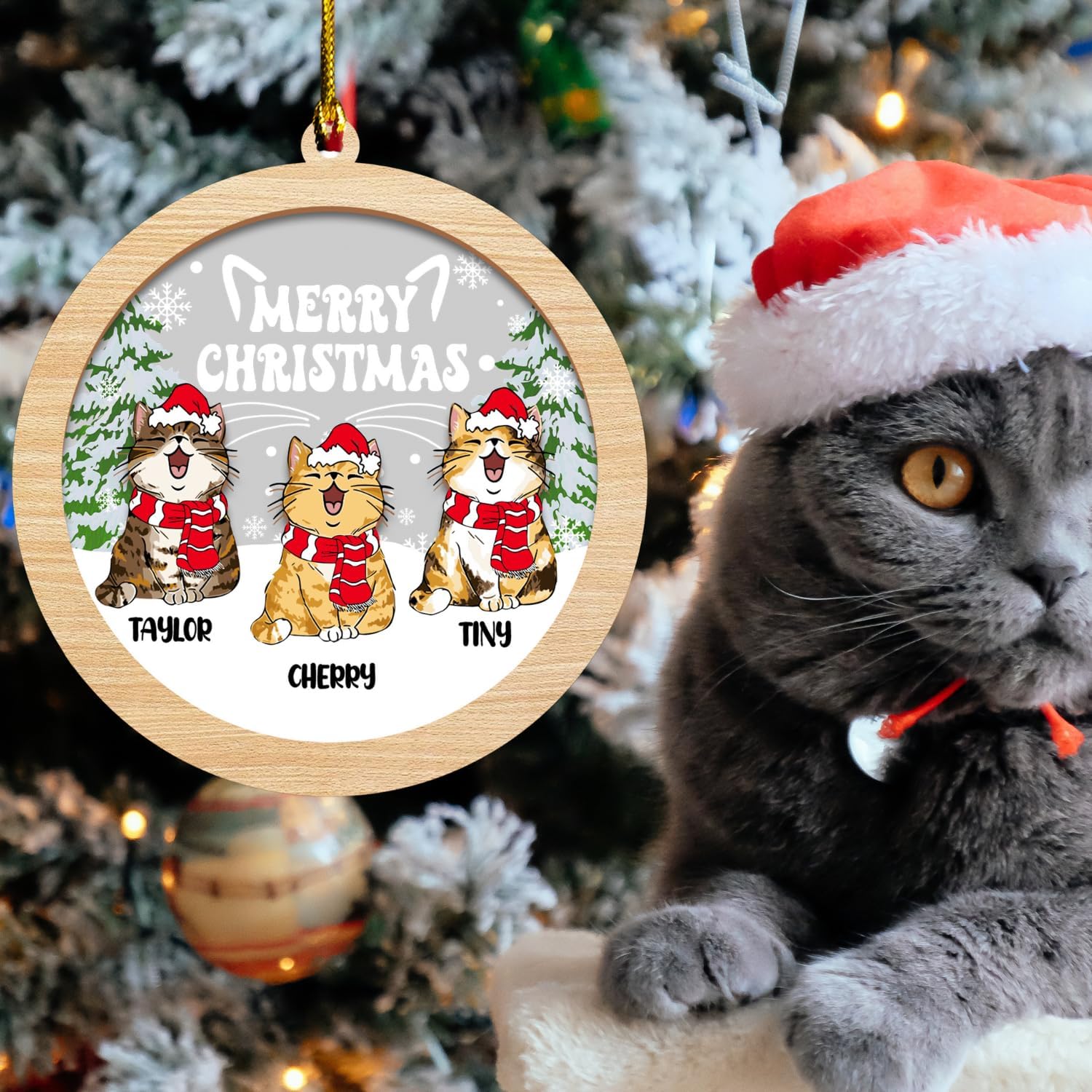 MAPrints Personalized Cat Ornaments for Christmas Tree, Custom Cat Christmas Ornament 2024, Gifts for Christmas Cat Lovers Cat Memorial Ornament, Cat Hanging Ornament Cat On The Moon (CAT 1)