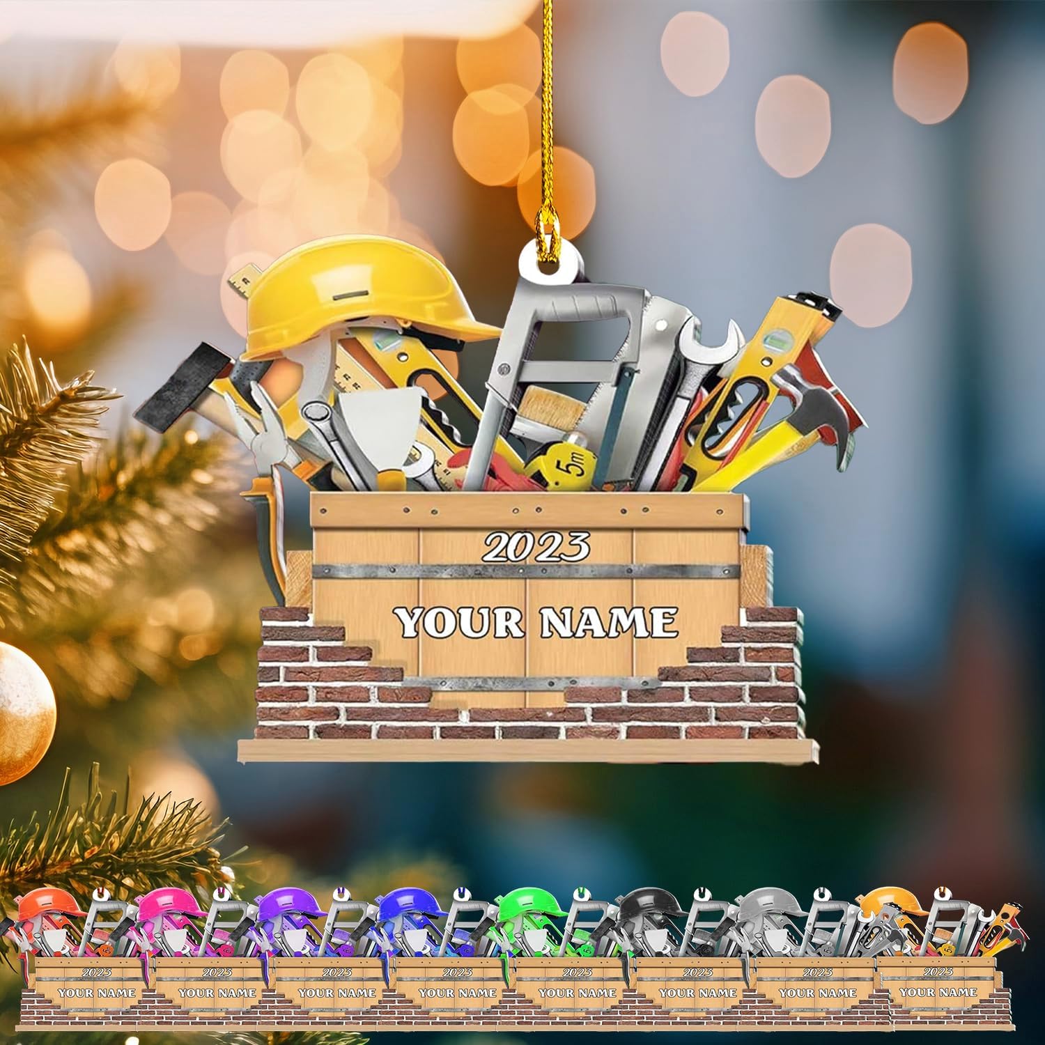 Podagree Personalized Construction Worker Christmas Ornament, Personalized Ornament Excavator Christmas Tree Ornament, Contractor Tools Rope Trucks Traffic Zone Ornaments for Christmas Tree (CW6)