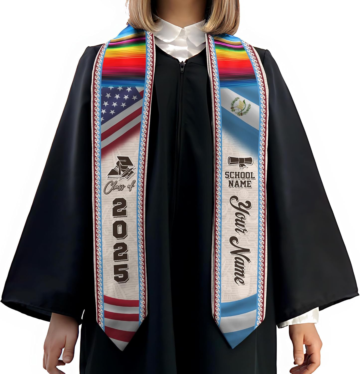 Pretyprints Custom Guatemalan Graduation Sash Custom Guatemalan American Flag Graduation Sash 2025 Guatemala Graduation Stole