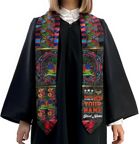 Pretyprints Haitians Graduation Sash, Haiti Graduation Stole Custom, Personalized Haitians American Flag Graduation Sash 2025