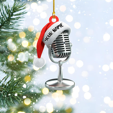 Personalized Microphone Ornament 2024 Singing Christmas Ornament Microphone Christmas Ornament Singing Ornament Concert Christmas Ornament Music Symbol Ornament (Acrylic, Style 4)
