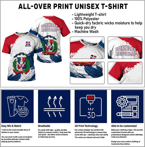Custom Dominican Republic 3D Shirts for Men Dominicana Flag Shirts Dominican Flag Tshirt Dominican Independence Day