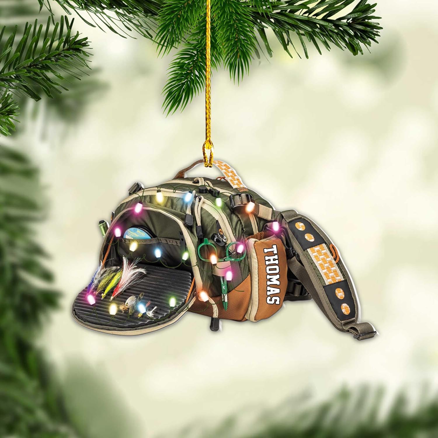 mostprints Personalized Fishing Ornament Custom Fishing Christmas Ornaments Fishing Vest Christmas Ornaments Gifts for Fishing Lovers Ornament Christmas Hanging Ornament Fisherman Gift (Fishing 3)