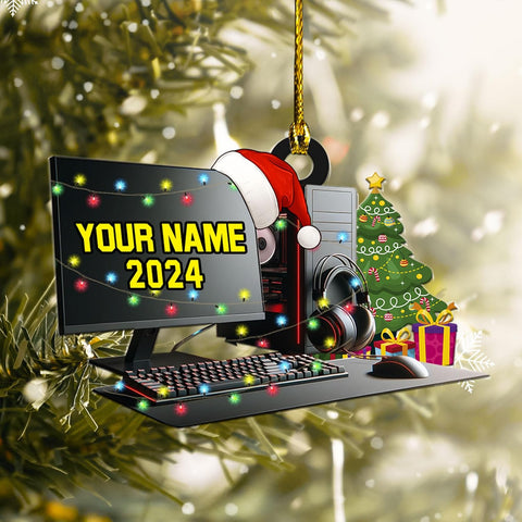 Podagree Personalized Name PC Computer Ornament Christmas, Shape Flat Christmas Ornament for Gamer, Gaming Gamer Christmas Ornament Gift for Boys, PC Game Player Decoration with Custom Name (CPT7)