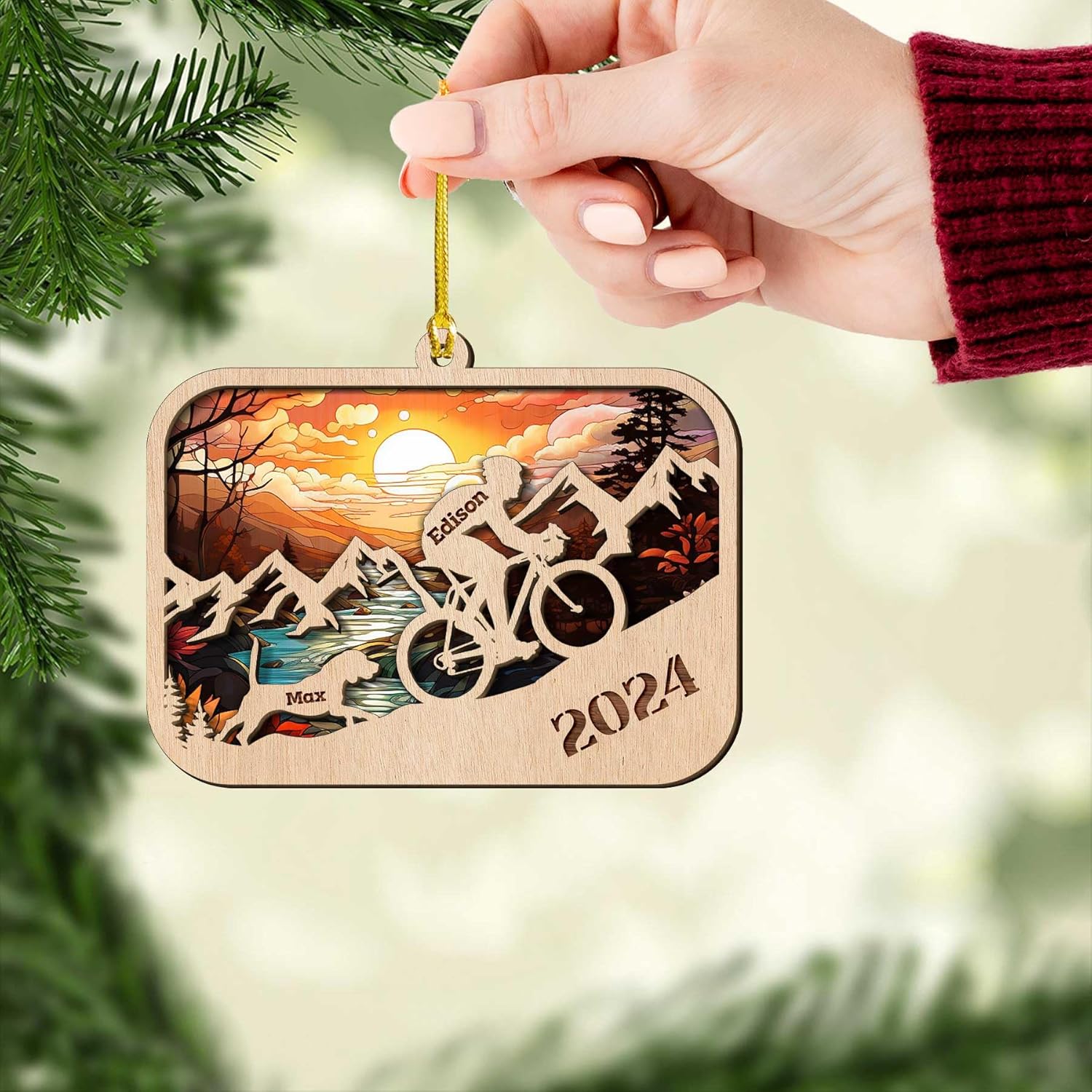 Personalized Bicycle Christmas Ornaments 2024, Cycling Suncatcher Wooden Ornament Mountain Bikes Ornament Racing Bicycle for Christmas 2024, Cycling Biking Bicycle Ornament (Bicycle 4)