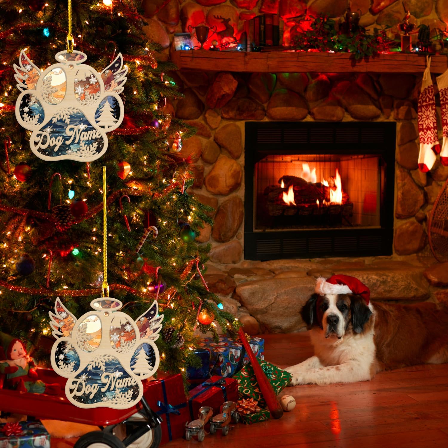 Personalized Suncatcher Wooden Dog Cat Paw Ornament Christmas 2024, Custom Dog Paw Suncatcher Wood Ornaments with Names, Pet Paw Wooden Dog Ornament, Pet Paw Christmas Ornament (PAW 8)