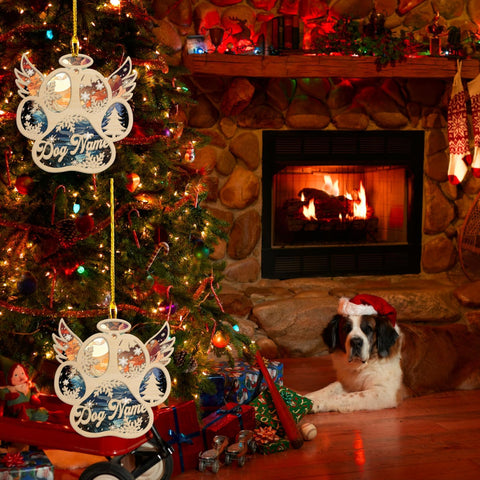 Personalized Suncatcher Wooden Dog Cat Paw Ornament Christmas 2024, Custom Dog Paw Suncatcher Wood Ornaments with Names, Pet Paw Wooden Dog Ornament, Pet Paw Christmas Ornament (PAW 8)