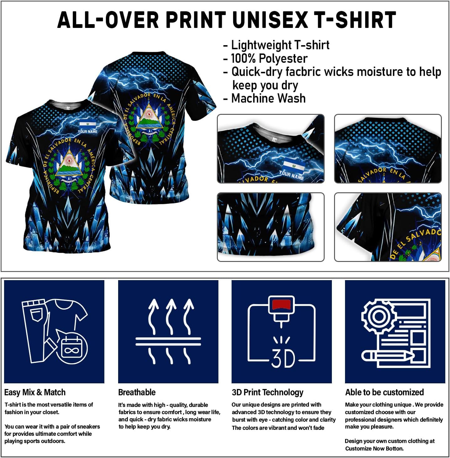 Personalized El Salvador Shirt Custom Camiseta de El Salvador Flag Shirt Men, Women Salvadorans Pride El Salvadoreña Tshirt