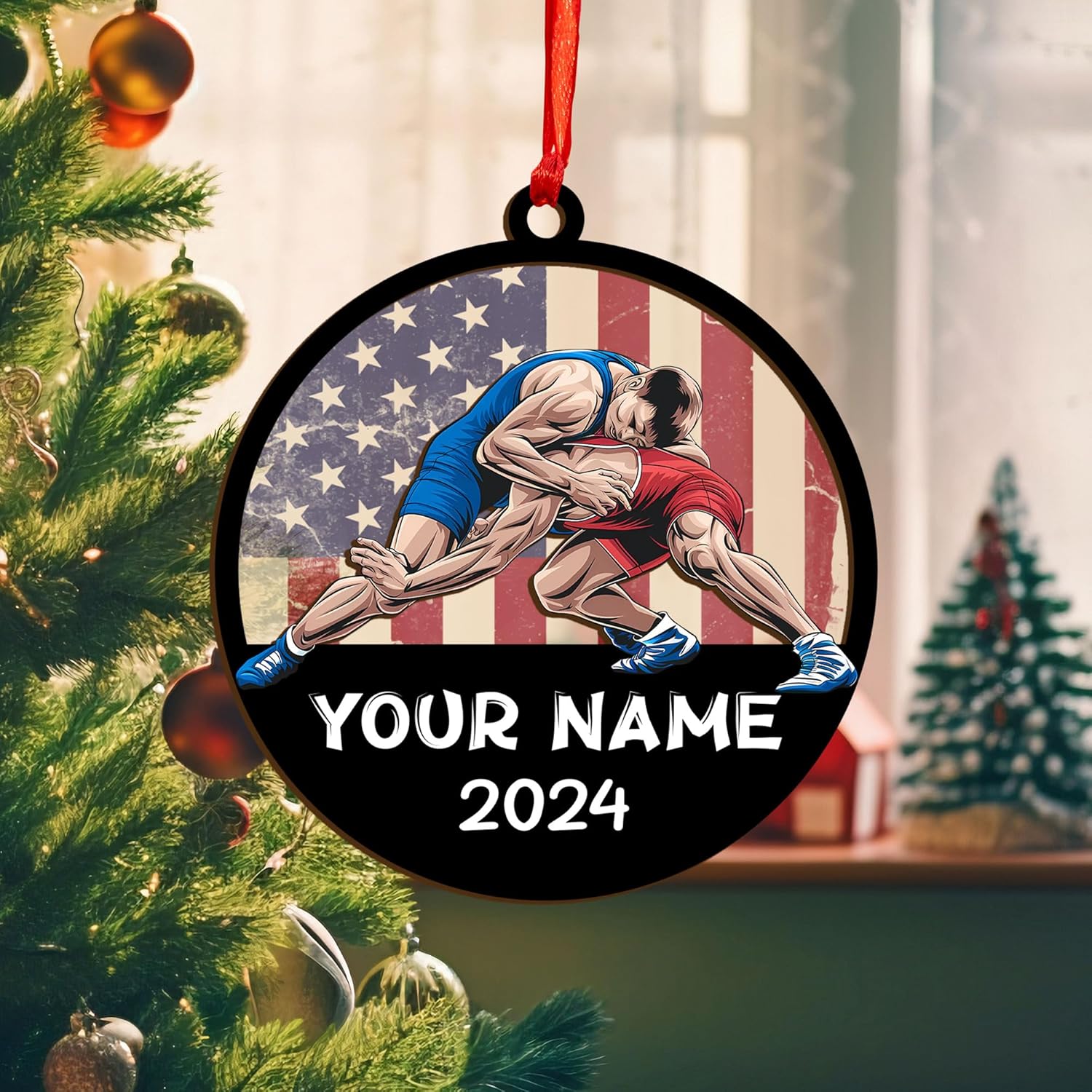 Personalized Wrestling Christmas Ornament 2024 Wrestling Christmas Ornament Gift for Wrestling Player Wrestling Christmas Tree Ornaments for Boys or Girls (Acrylic, Style 4)