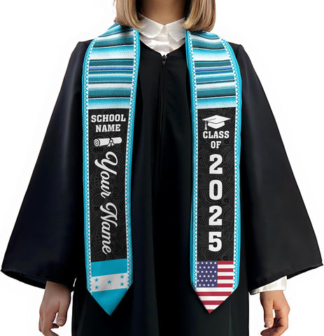 Pretyprints Honduran Graduation Sash, Custom Honduran American Flag Graduation Sash 2025, Honduras Graduation Stole