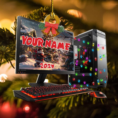 Podagree Personalized Name PC Computer Ornament Christmas, Shape Flat Christmas Ornament for Gamer, Gaming Gamer Christmas Ornament Gift for Boys, PC Game Player Decoration with Custom Name (CP5)