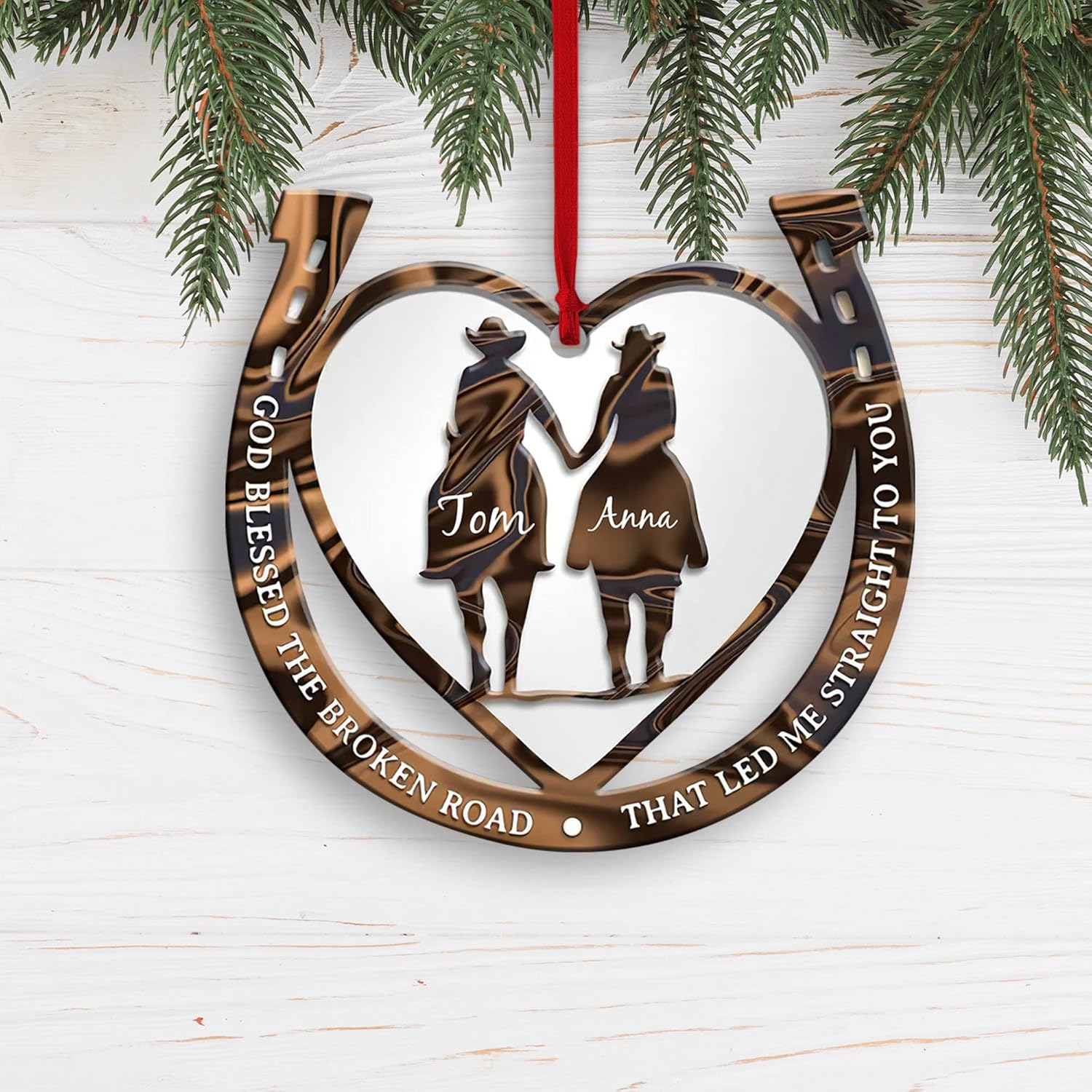 Artparel Personalized Cowboy Couple Ornament, Western Horseshoe Couple Custom Christmas Ornament, Western Horseshoe Couple Ornament, Gift for Couple Cowboy, Horse Lovers Keepsake