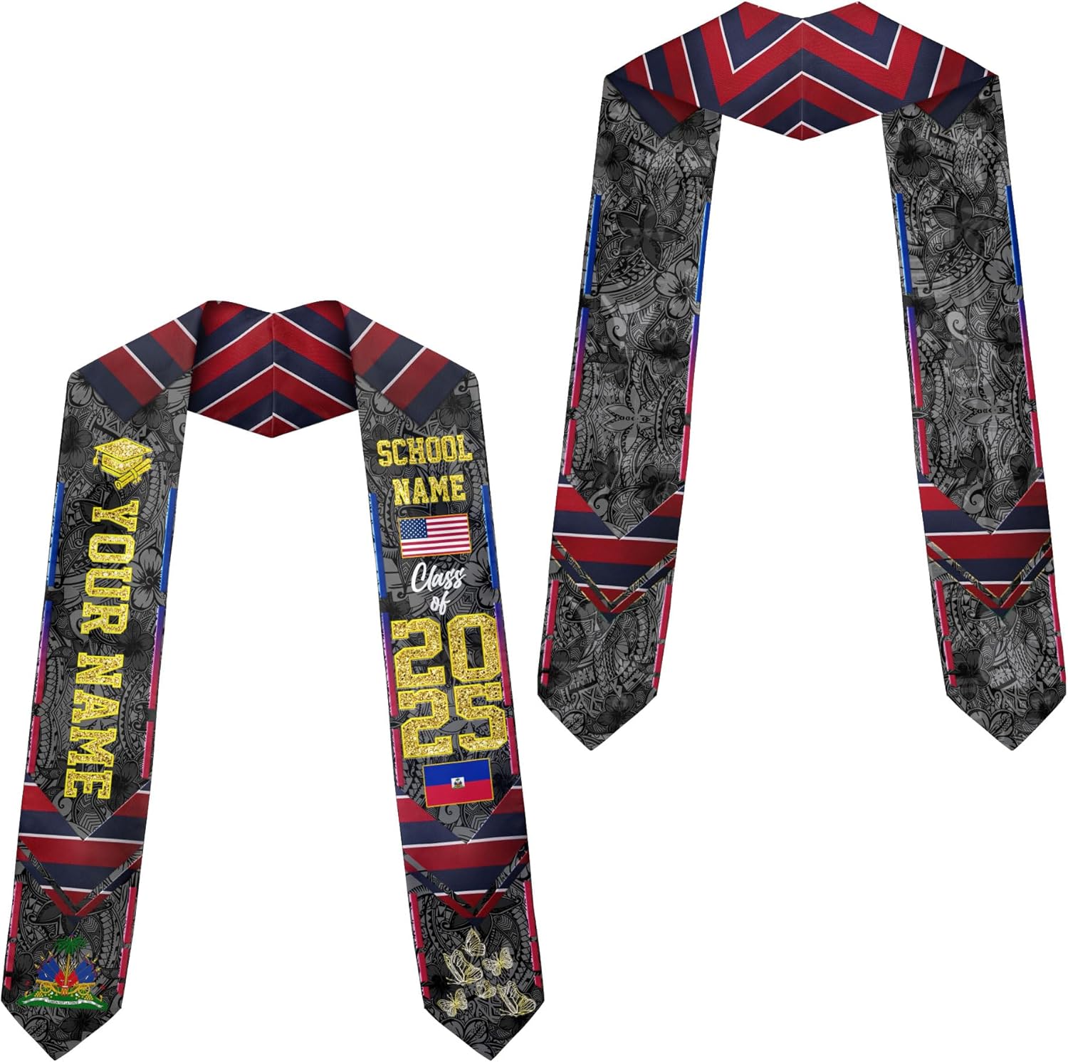 Pretyprints Haitians Graduation Sash, Haiti Graduation Stole Custom, Personalized Haitians American Flag Graduation Sash 2025