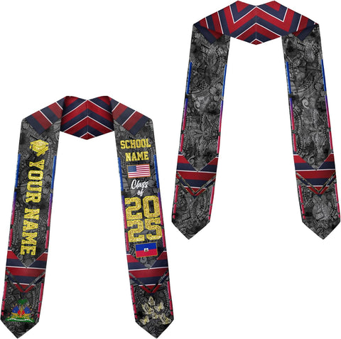Pretyprints Haitians Graduation Sash, Haiti Graduation Stole Custom, Personalized Haitians American Flag Graduation Sash 2025