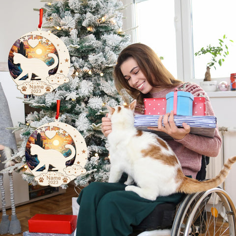 MAPrints Personalized Cat Christmas Ornaments, Cat First Christmas Suncatcher Wood Ornaments, Gifts for Cat Lovers, Cat Memorial Ornament, Forever Loved Cat Keepsake, Cat Loss Gifts (CAT 20)