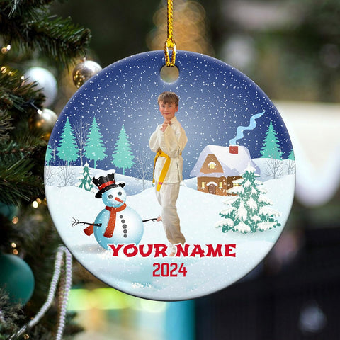 MAPrints Personalized Taekwondo Ceramic Ornament, 2024 Christmas Ornament Gifts, Custom Taekwondo Ornament Christmas Tree Decor, Karate Taekwondo Black Belt Ornament, Martial Arts Gift (TWD 6)