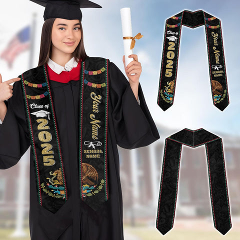 Custom Mexican flag Graduation Stole class of 2025, Mexico Grad Sash, Grad gift