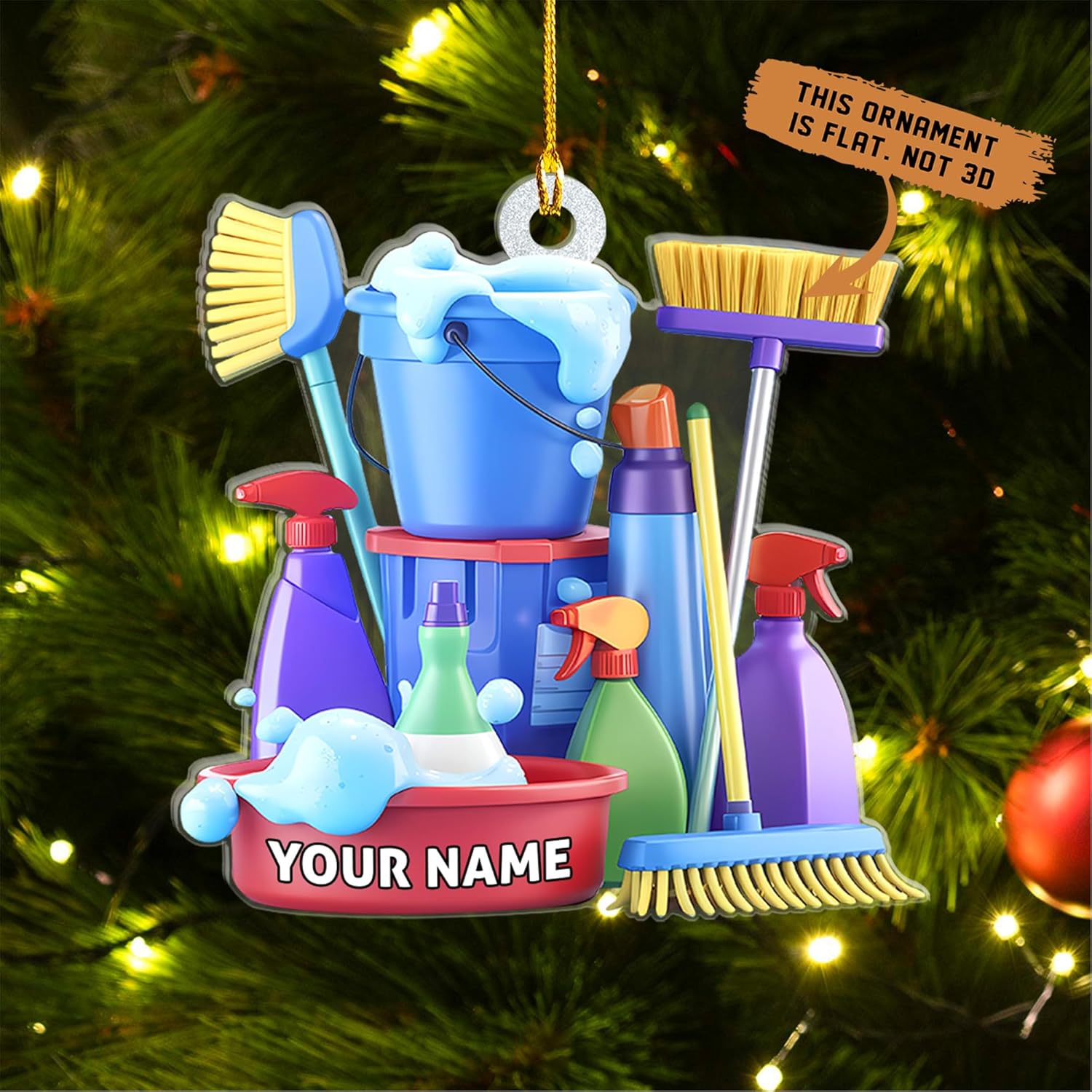 MAPrints Personalized Housekeeping Christmas Ornaments 2024, Cleaning Tool 2D Flat Shape Hanging Tree Ornament, House Cleaning Service Decorations, House Cleaning Service Maid Ornament Gift (HK 7)