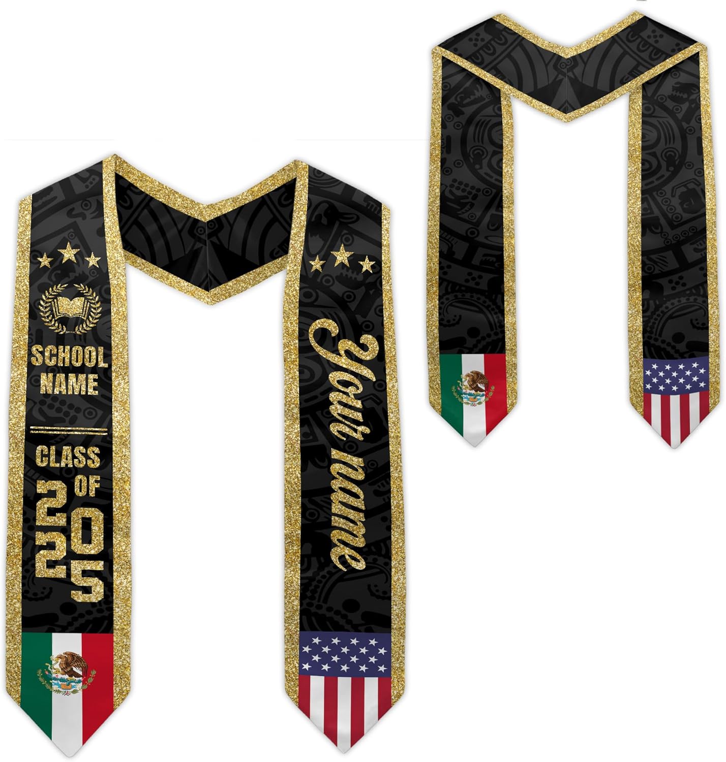 Custom Mexican Graduation Sash, Mexico Graduation Stole Customize Photo, Mexican American Flag Graduation Sash 2025
