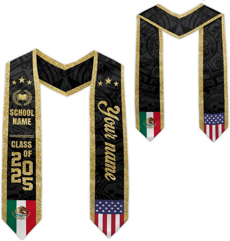 Custom Mexican Graduation Sash, Mexico Graduation Stole Customize Photo, Mexican American Flag Graduation Sash 2025