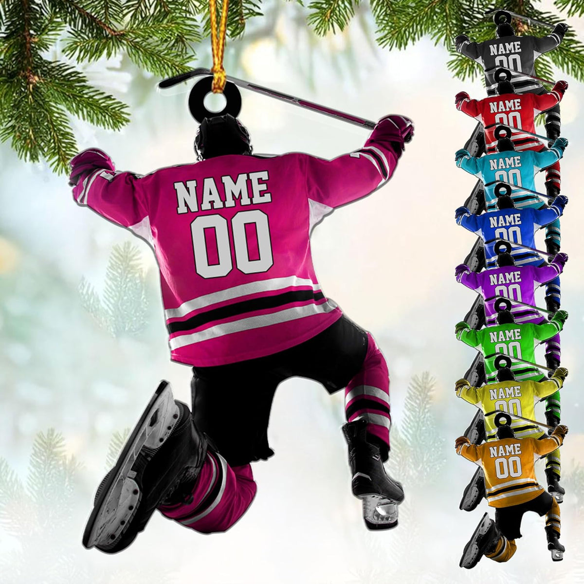 mostprints Personalized Hockey Christmas Ornament, Hockey Skates Helmet and Stick, Hockey Player Ornament, Hockey Ornaments, Gift for Hockey Lovers Hockey Ornament Christmas Decor (HK19)