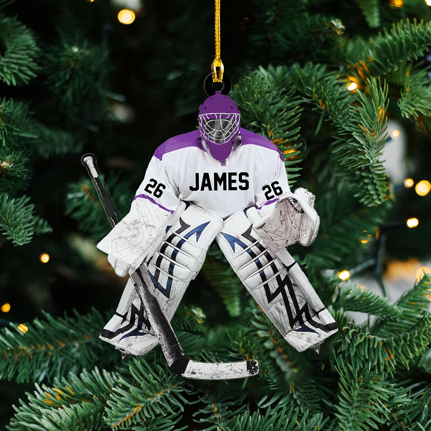 HomeDesign Personalized Hockey Christmas Ornament, Hockey Skates Helmet and Stick, Hockey Player Ornament, Hockey Ornaments, Gift for Hockey Lovers Hockey Ornament Christmas Decor (H3)