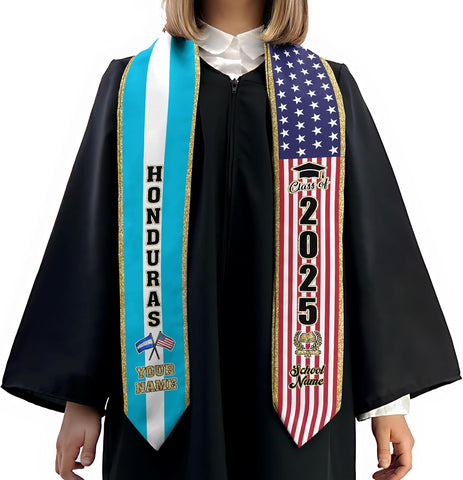Pretyprints Honduran Graduation Sash, Custom Honduran American Flag Graduation Sash 2025, Honduras Graduation Stole