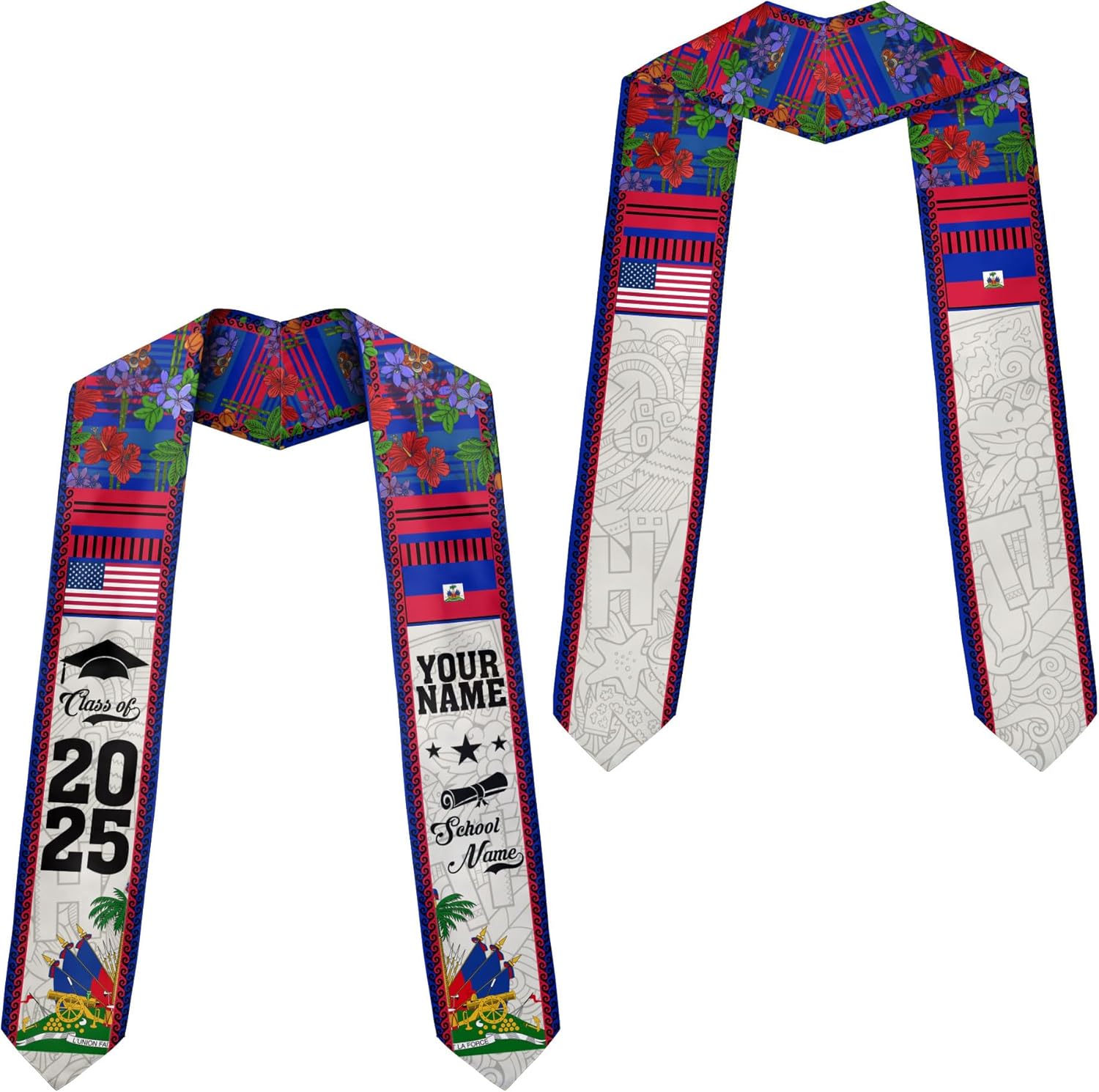 Pretyprints Haitians Graduation Sash, Haiti Graduation Stole Custom, Personalized Haitians American Flag Graduation Sash 2025