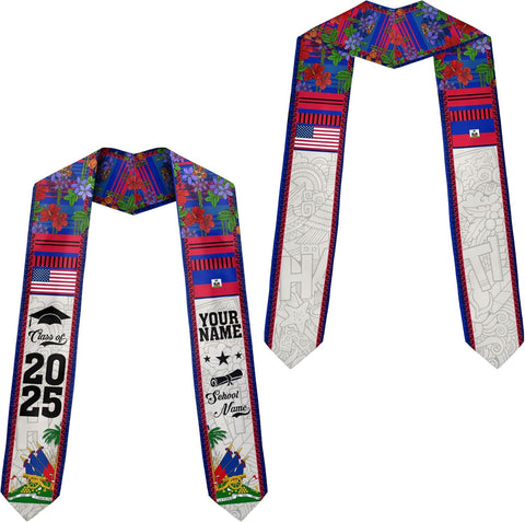 Pretyprints Haitians Graduation Sash, Haiti Graduation Stole Custom, Personalized Haitians American Flag Graduation Sash 2025