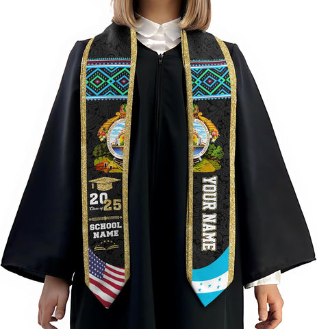 Pretyprints Honduran Graduation Sash, Custom Honduran American Flag Graduation Sash 2025, Honduras Graduation Stole