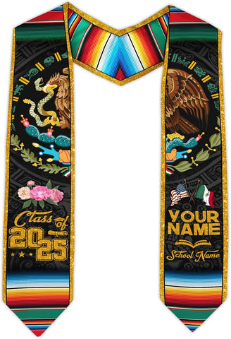 Custom Mexican Graduation Sash, Mexico Graduation Stole Customize Photo, Mexican American Flag Graduation Sash 2025