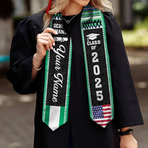 Pretyprints Custom Nigerian Graduation Sash, Nigeria Graduation Stole Customize, Nigerian American Flag Graduation Sash 2025