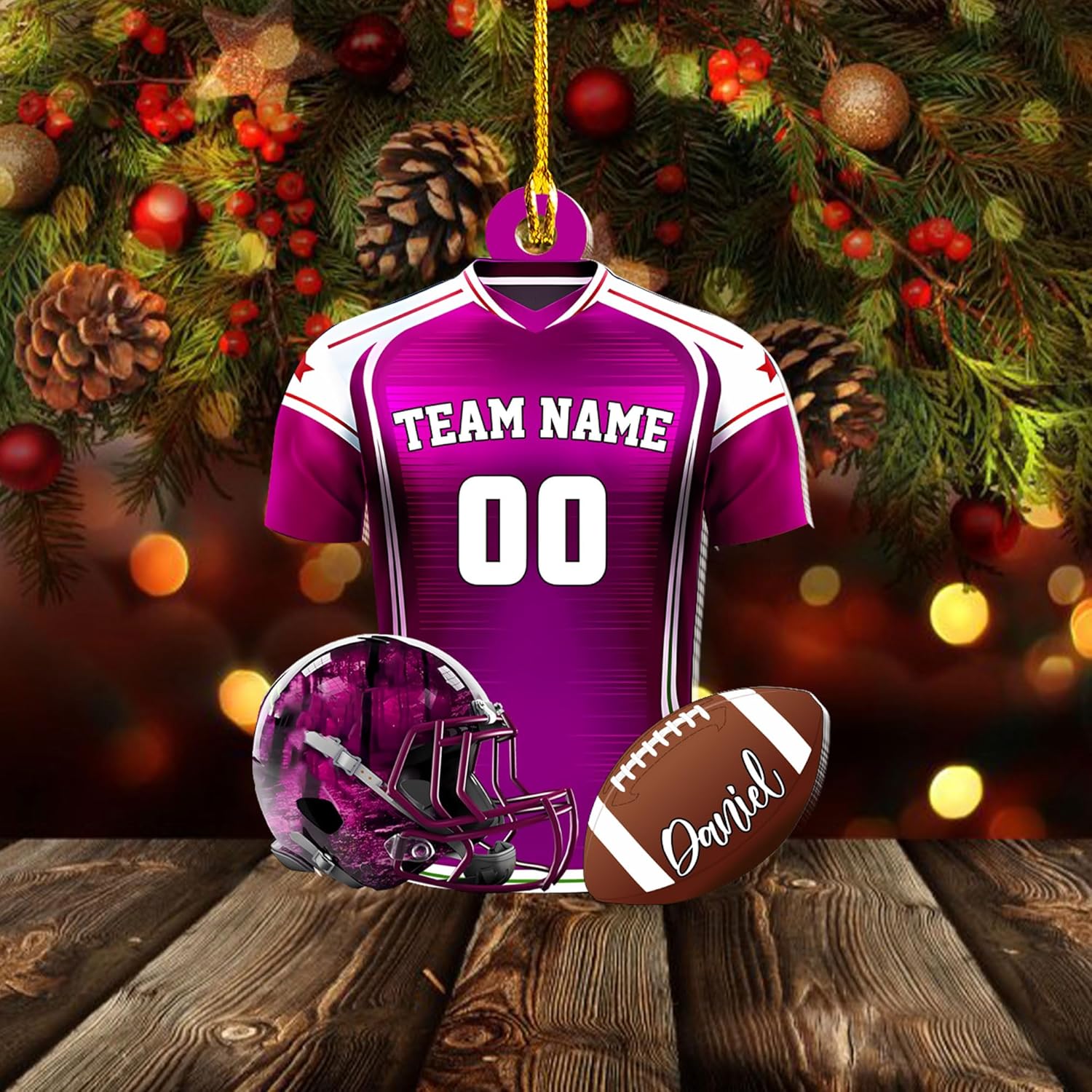 Piratify Personalized Name Football Ornaments 2024, Customized Football Christmas Ornaments Wood, Acrylic Ornament Christmas Tree Hanging Ornament Pine Tree Decorations for Football Team (FB9)