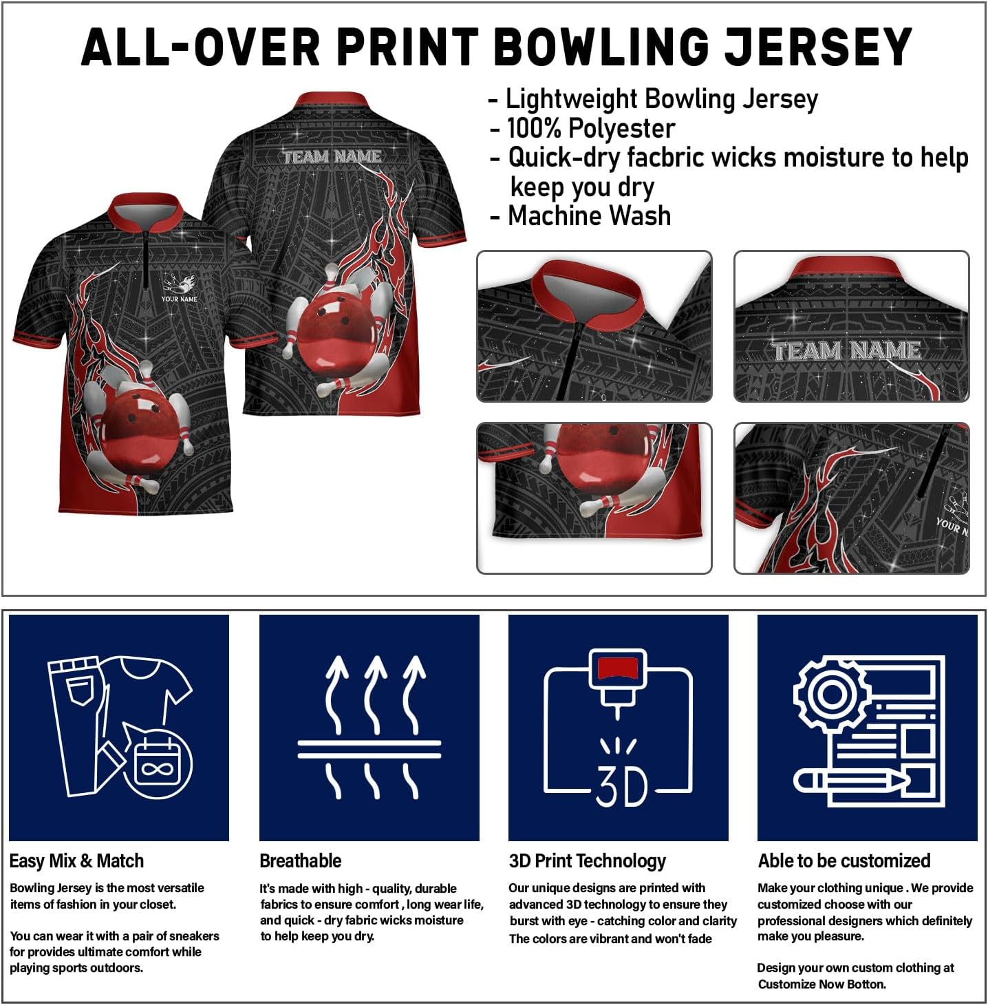 Pretyprints Personalized Name Bowling Baseball Jersey, Bowling Shirts for Men, Bowling Jerseys for Team, Bowling Shirts