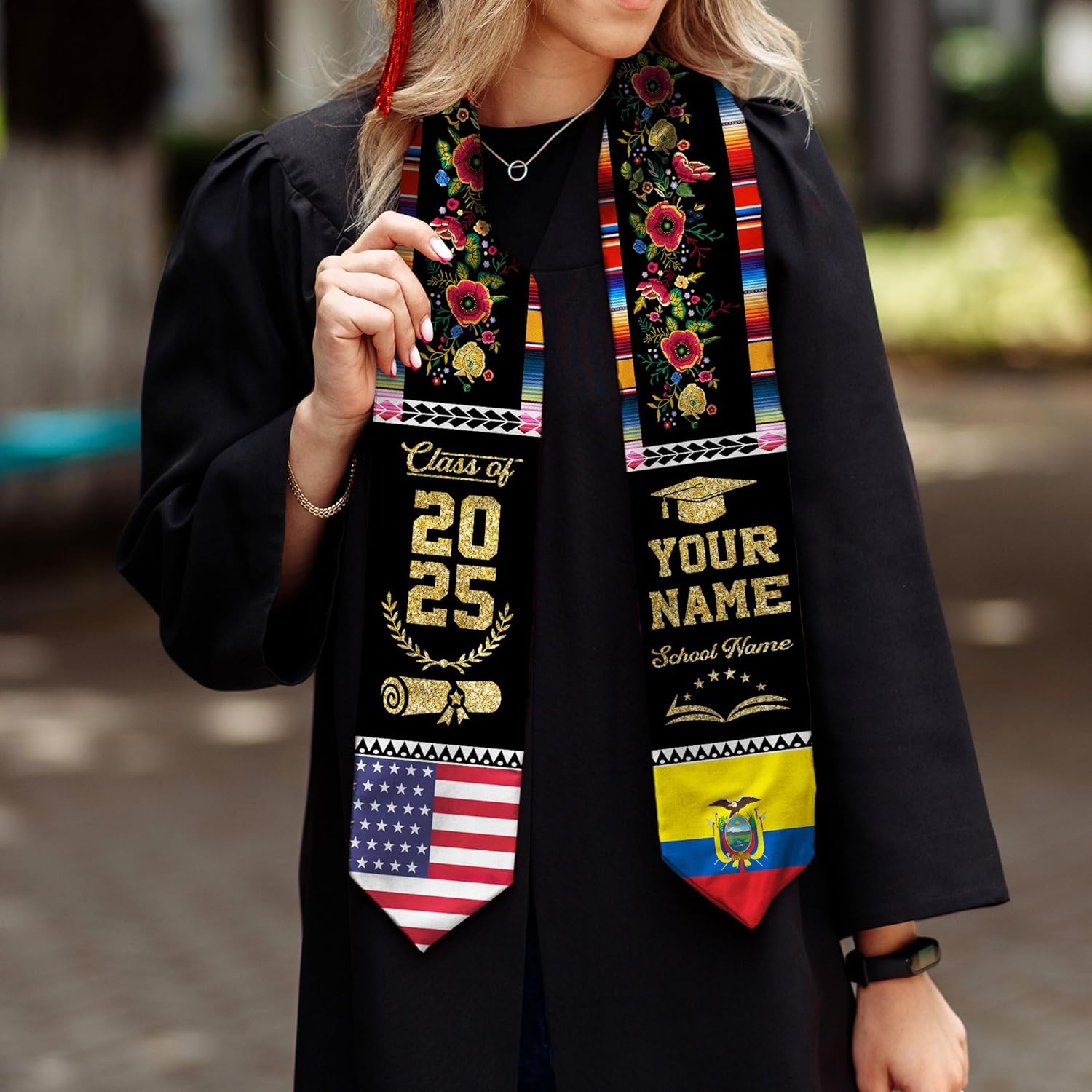 Pretyprints Ecuador Graduation Stole, Ecuadorians American Flag Graduation Sash 2025, Ecuadorians Graduation Sash