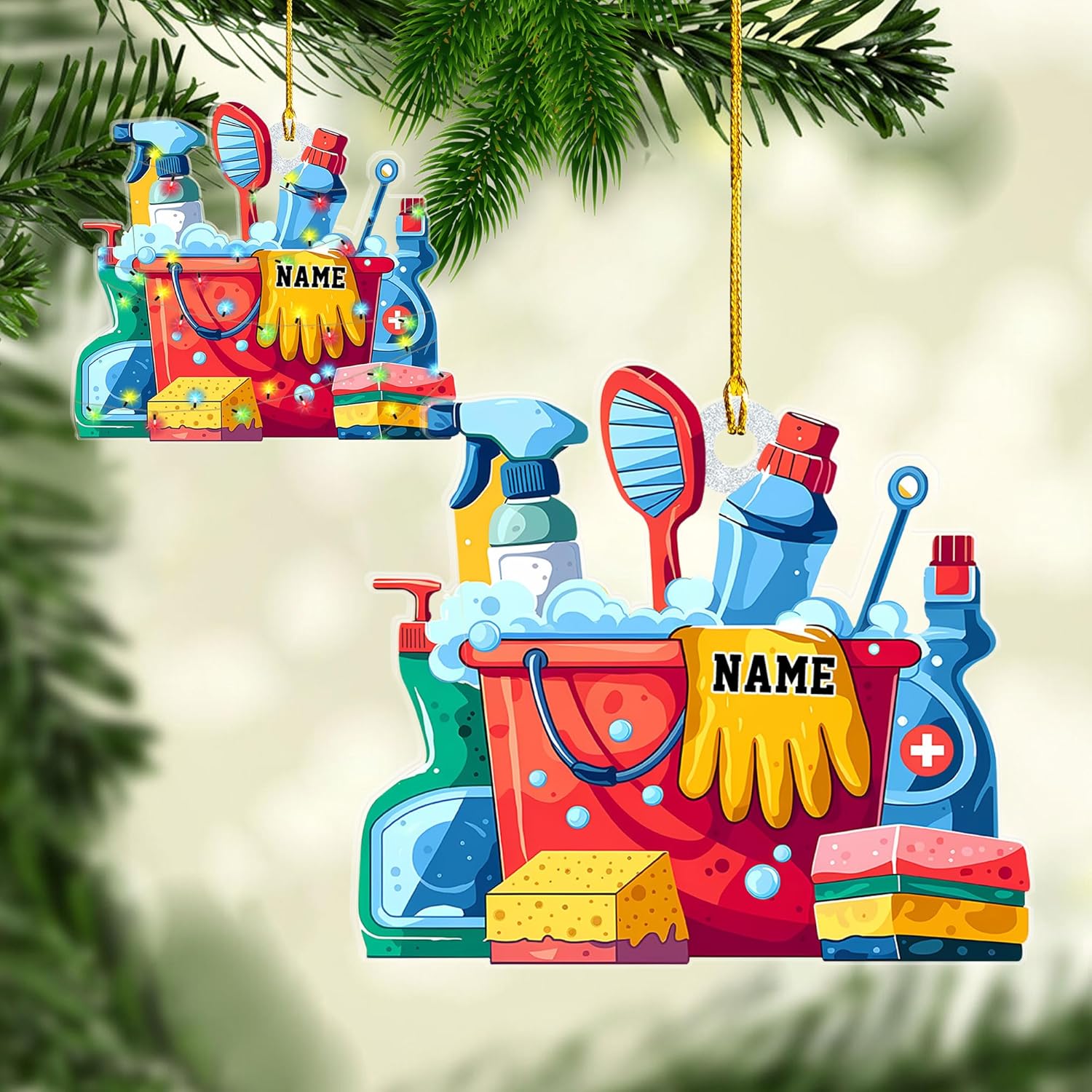 MAPrints Personalized Housekeeping Christmas Ornaments 2024, Cleaning Tool 2D Flat Shape Hanging Tree Ornament, House Cleaning Service Decorations, House Cleaning Service Maid Ornament Gift (HK 2)