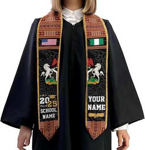Pretyprints Custom Nigerian Graduation Sash Nigeria Graduation Stole Personalized Nigerian American Flag Graduation Sash 2025