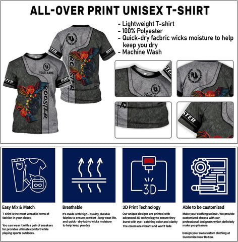 Mostefy Personalized Name Rooster Shirt 3D, Rooster Shirts for Men, Chicken Tshirts Shirts for Women, Funny Chicken Shirts