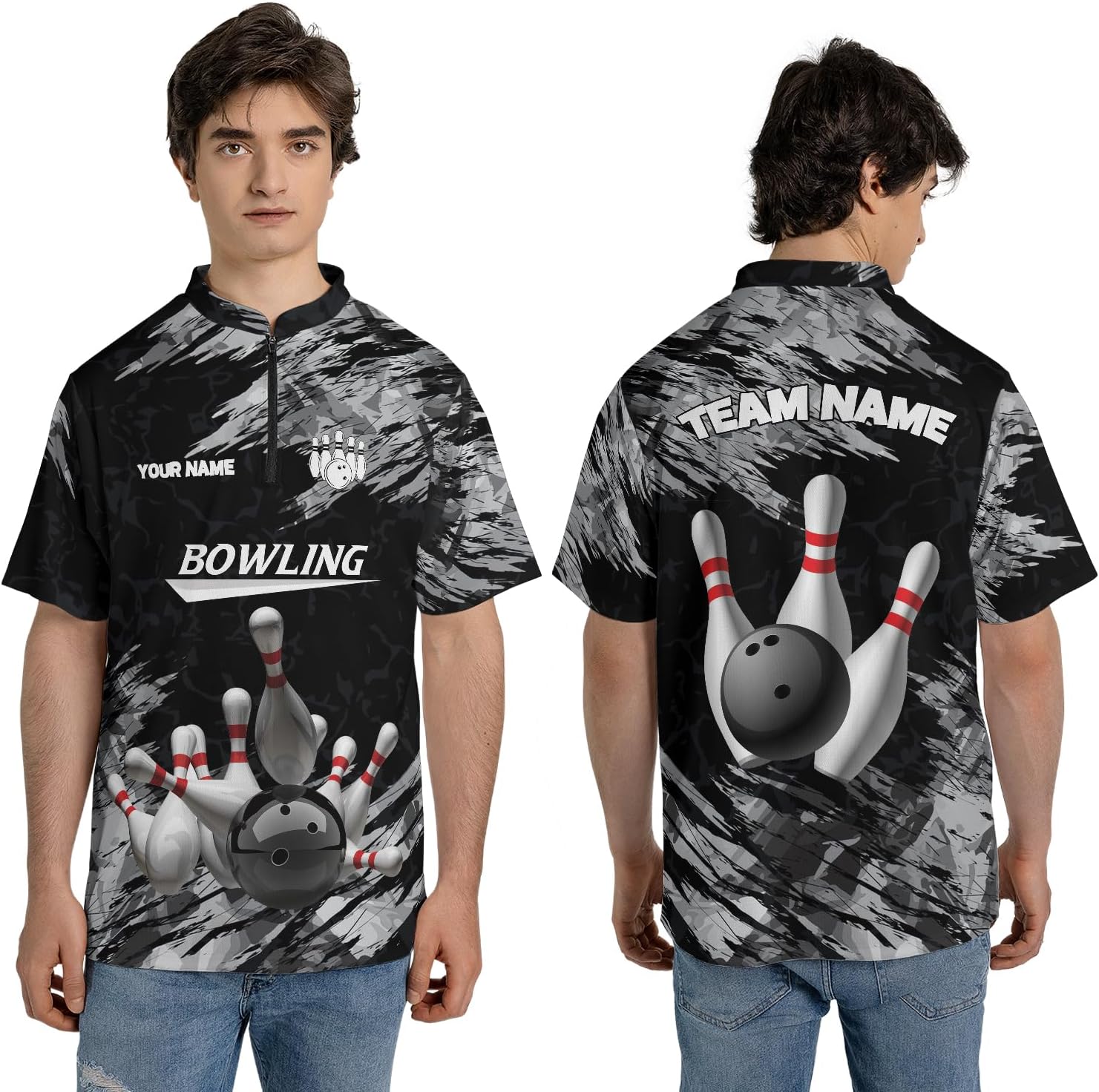 Personalized Name Bowling Baseball Jersey, Bowling Shirts for Men, Short-Sleeve Bowling Jerseys for Team, Bowling Shirts (Style 2)